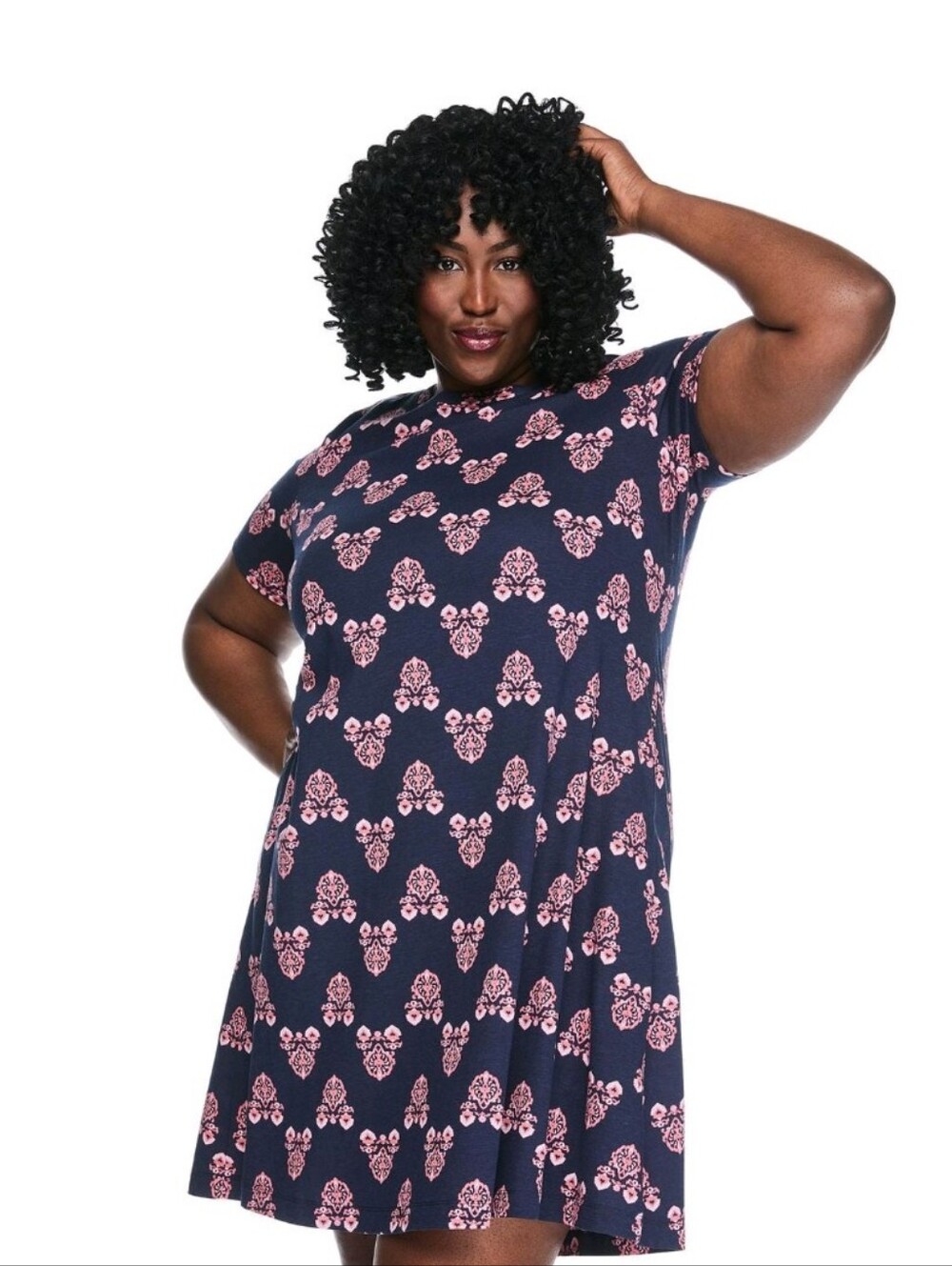 Lane Bryant Plus Size 5X Navy & Pink Print T-Shirt Dress – NWT